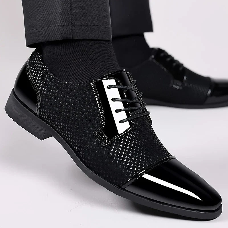 Premium men's textured oxford dress shoes. Sophisticated and modern footwear for formal or business attire.