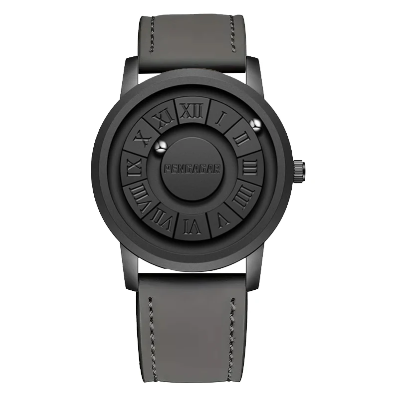 Luxury men's timepiece: Modern Roman numerals, unique magnetic pointer movement. Sleek.