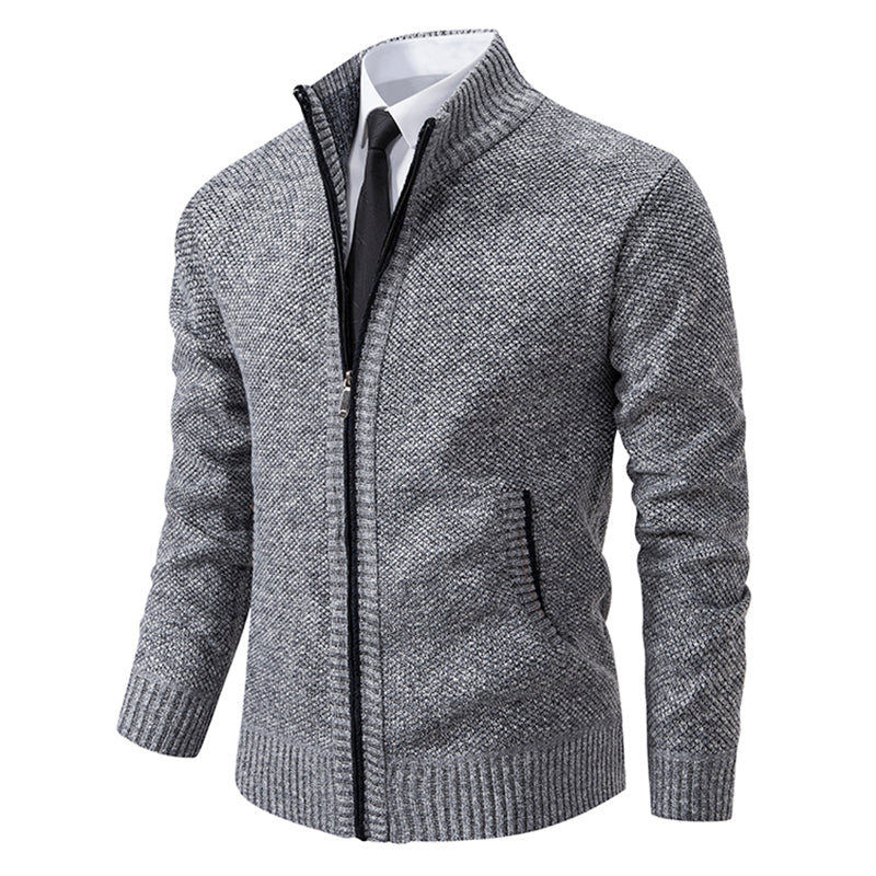 Versatile men's zip-up jacket, perfect for fall & winter layering, offering modern style & comfort.