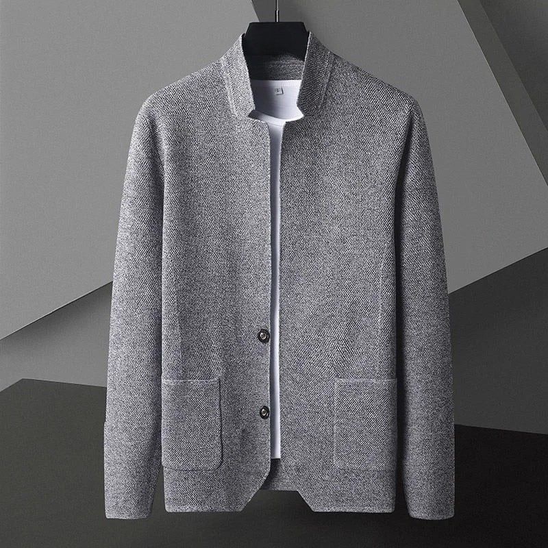 Men's Modform structured everyday jacket, modern minimalist style with button-front closure & stand collar.