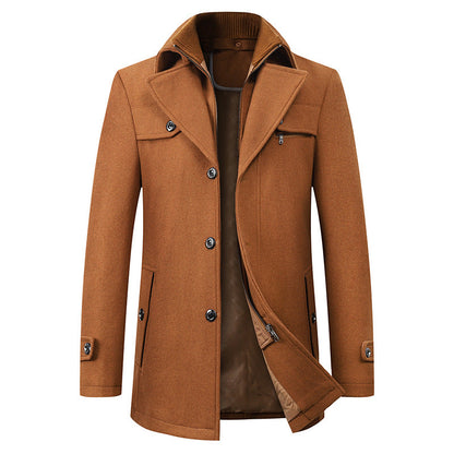 Warm men's winter trench coat, Molner classic design. Tailored long outerwear for cold weather.
