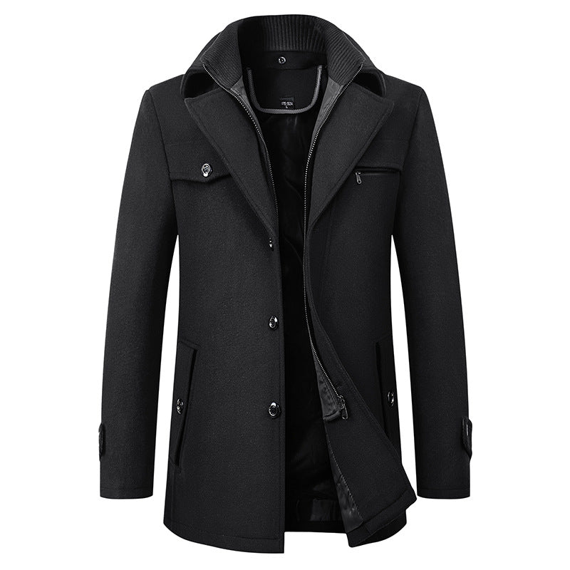Man wearing Molner classic tailored trench coat. Stylish & warm men's overcoat for formal winter occasions.