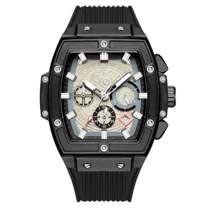 Stylish men's Monarch multifunction watch. Black dial, easy-to-read sub-dials, water-resistant, ideal casual/dress watch.