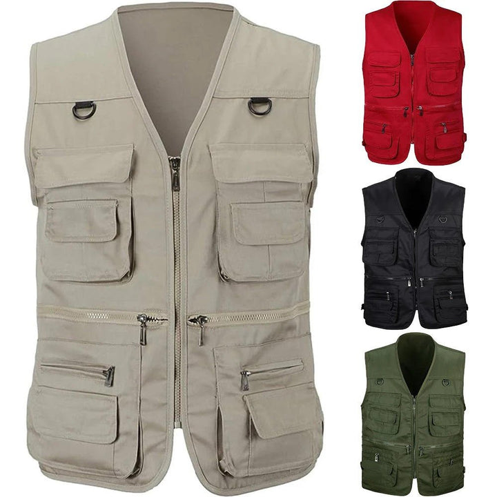 Utility men's hiking vest with multiple pockets for gear, perfect for fishing, travel, and outdoor activities.