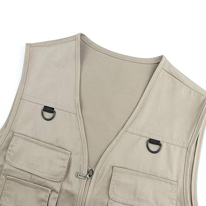 Durable men's outdoor vest for hiking & camping. Features ample storage for essential gear on trails.