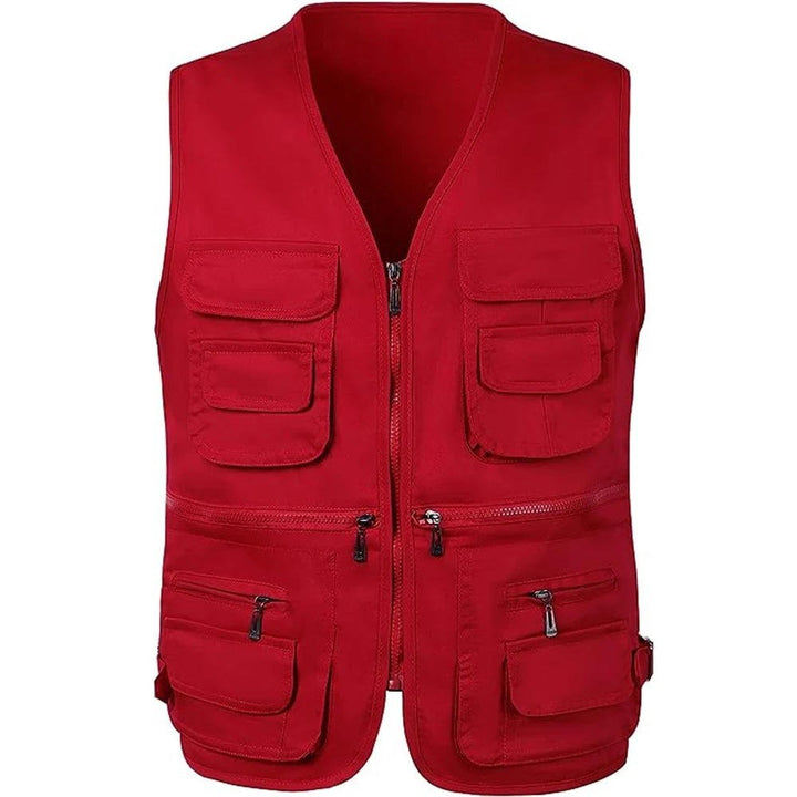 Men's adventure vest: multi-pocket design, essential outdoor gear for hiking, camping, and exploration trips.