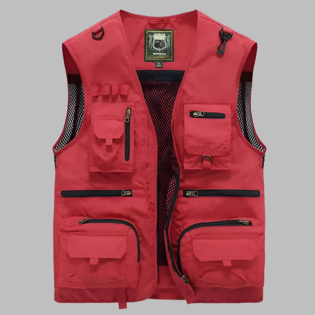 Men's multi-pocket outdoor utility vest, perfect for hiking, fishing, or travel. Practical & lightweight.