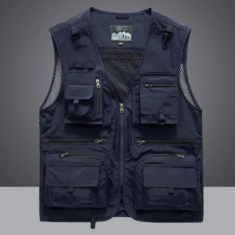 Men's multi-pocket utility vest, ideal for tools & work. Durable, breathable storage for essentials.
