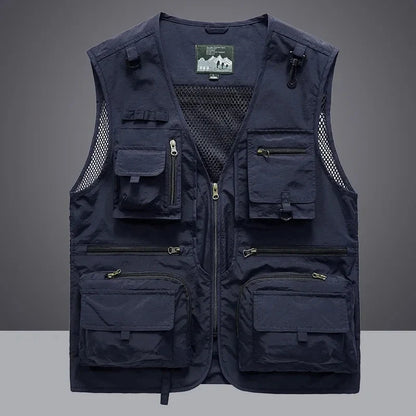 Men's multi-pocket utility vest, ideal for tools & work. Durable, breathable storage for essentials.