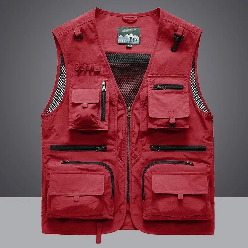 Men's outdoor multi-pocket fishing vest. Tactical gear with ample storage for hiking & fishing.