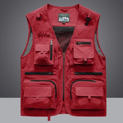 Men's outdoor multi-pocket fishing vest. Tactical gear with ample storage for hiking & fishing.
