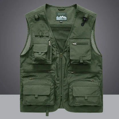 Durable men's multi-pocket utility vest with breathable mesh for tools, fishing, & outdoor activities.