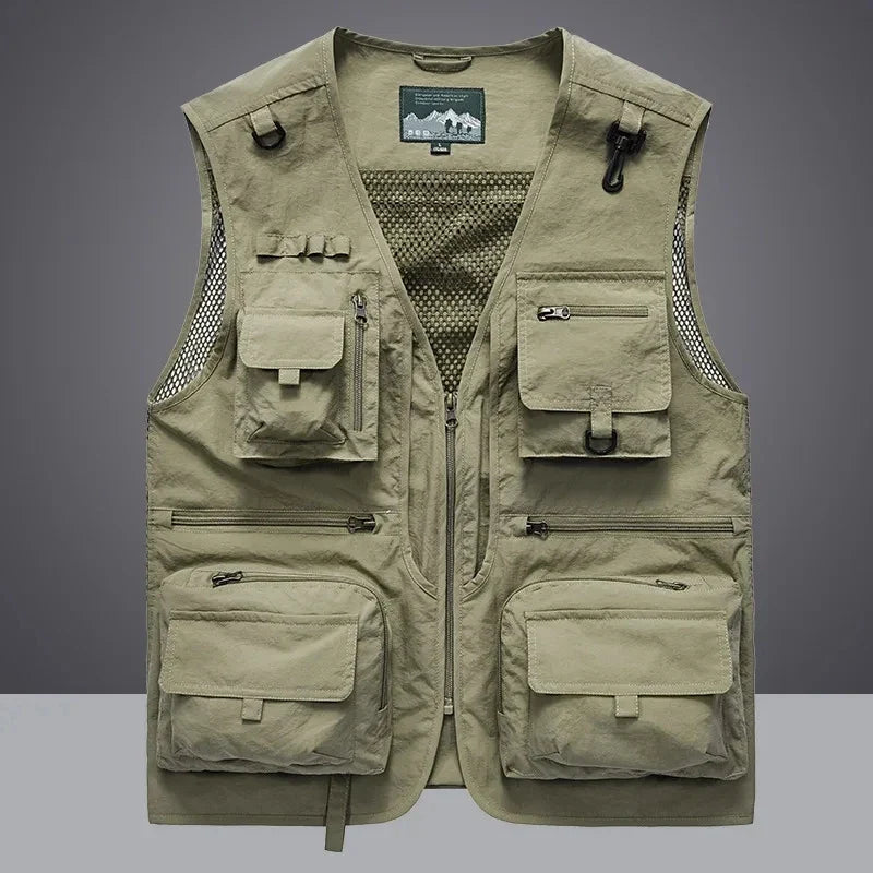 Men's multi-pocket storage vest for work, fishing, & outdoor adventures. Versatile, durable, breathable.