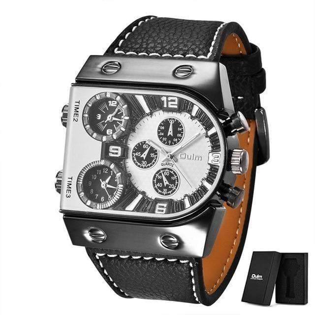 Men's multi-time zone military watch with luminous hands, perfect for outdoor activities.
