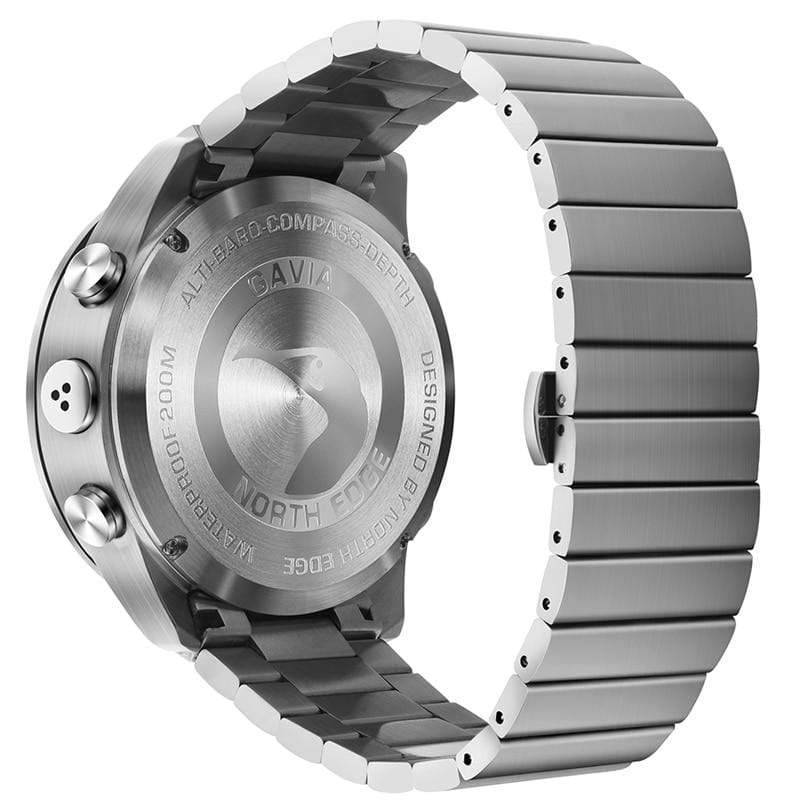 Close-up of a men's sports digital watch face, highlighting multiple functions and resistant design