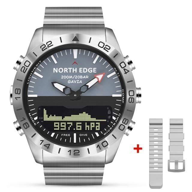 Action shot of a men's resistant digital watch underwater, perfect for diving and outdoor sports