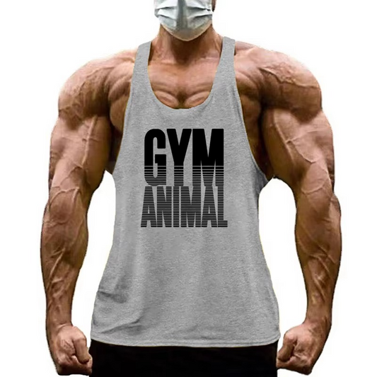Men's muscle fit stringer tank top for gym workouts, ideal bodybuilding & fitness apparel.