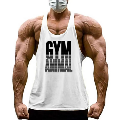 Comfortable men's muscle fit stringer tank top. High-performance gym workout apparel.