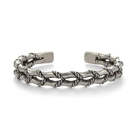 Men's natural wood & stainless steel Cuban link bracelet. Modern, elegant, and adjustable jewelry accessory.