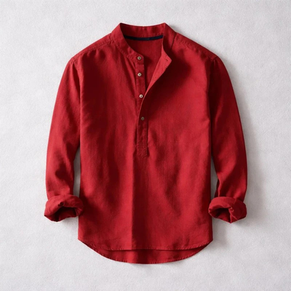 Premium men's long sleeve Henley shirt with a tailored fit. Modern, comfortable & versatile casual top in navy.