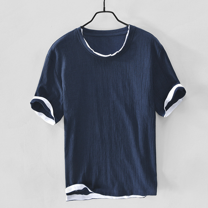 Breathable men's casual button-down shirt, versatile and comfortable menswear for summer.