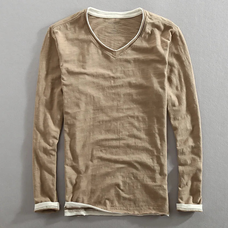 Stylish men's short sleeve V-neck shirt, versatile for everyday wear, a modern wardrobe staple.