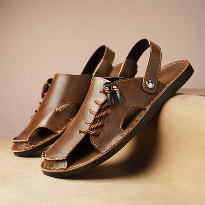 Close-up of the stylish cross-wrap design on men's Nomad comfort walking sandals, ideal for beach wear.