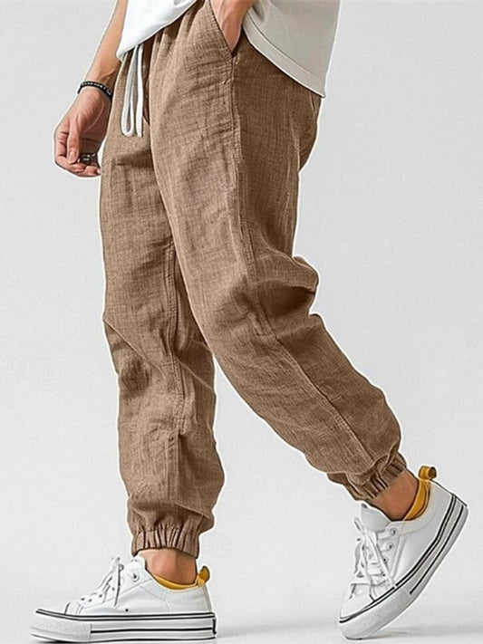 Men's Nomad linen blend joggers, lightweight cotton, tapered fit for casual summer style.