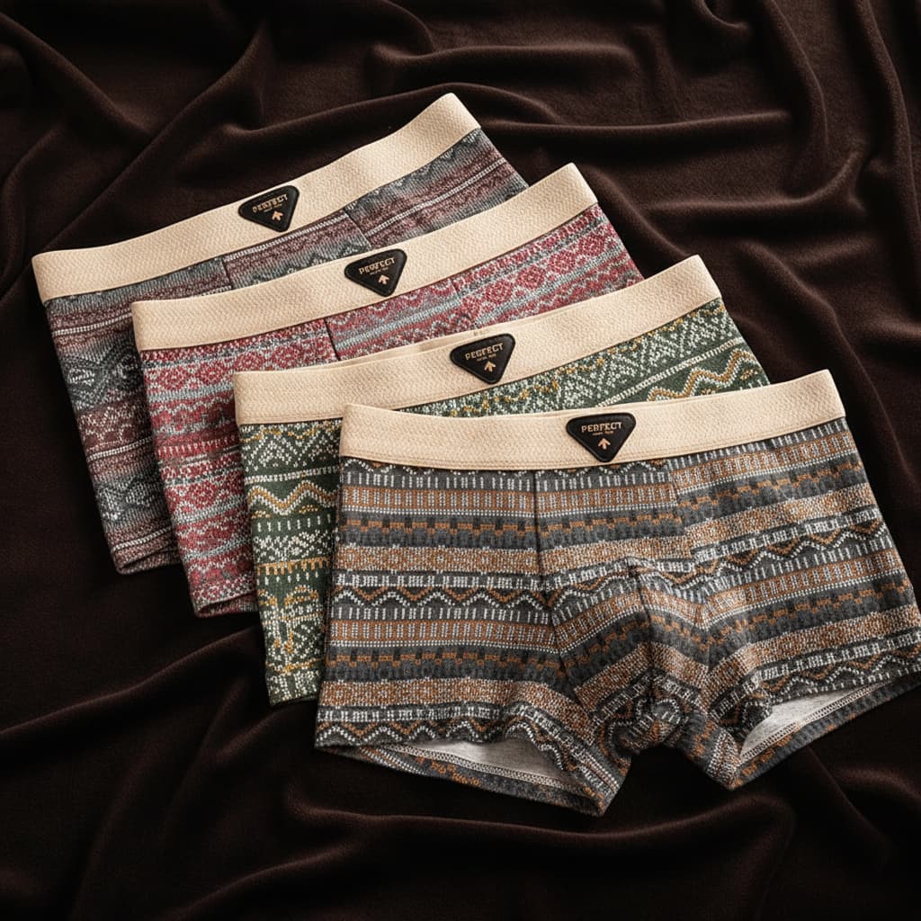 Organic cotton briefs for men, featuring a Nordic fairisle pattern, super soft & comfortable.