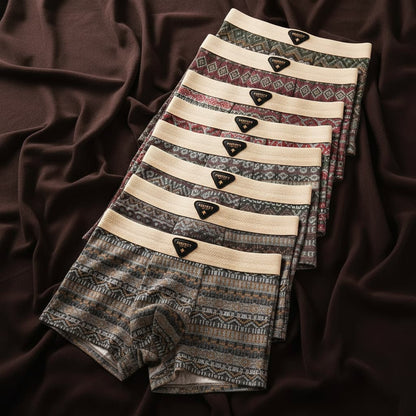 Patterned men's organic cotton briefs, unique Nordic fairisle design for soft, breathable comfort.