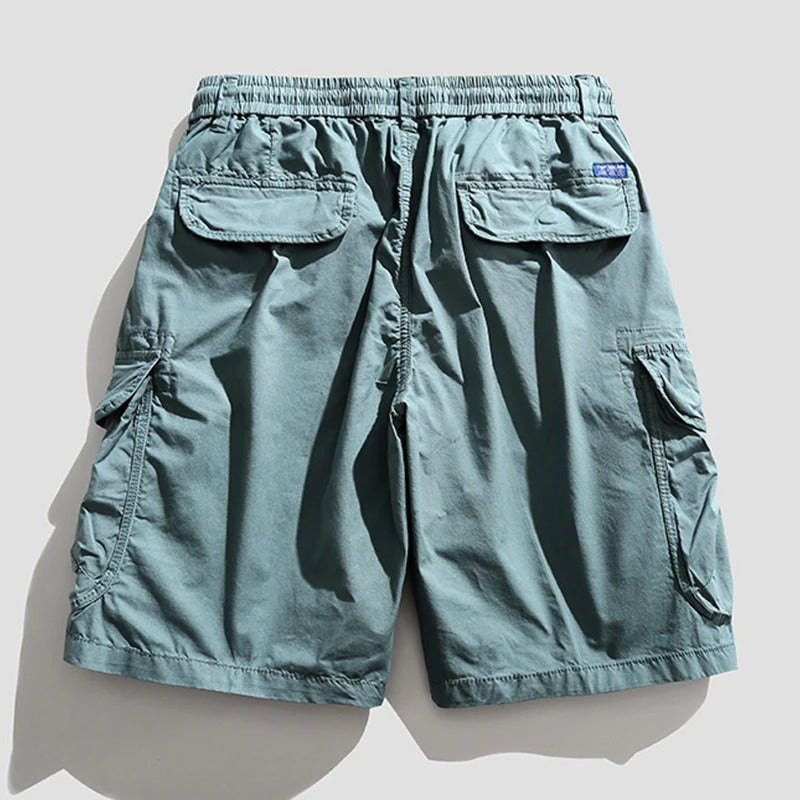 Rugged yet comfortable men's cargo shorts, deep pockets for utility, casual & outdoor summer wear.