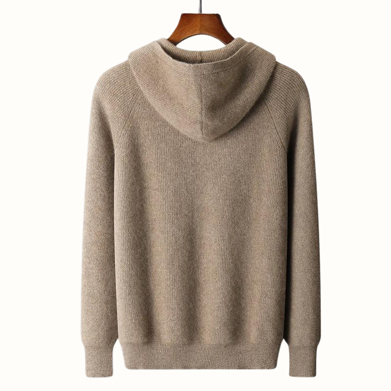 Stylish beige men's Nova full-zip hoodie, perfect comfortable layering for autumn & winter fashion.