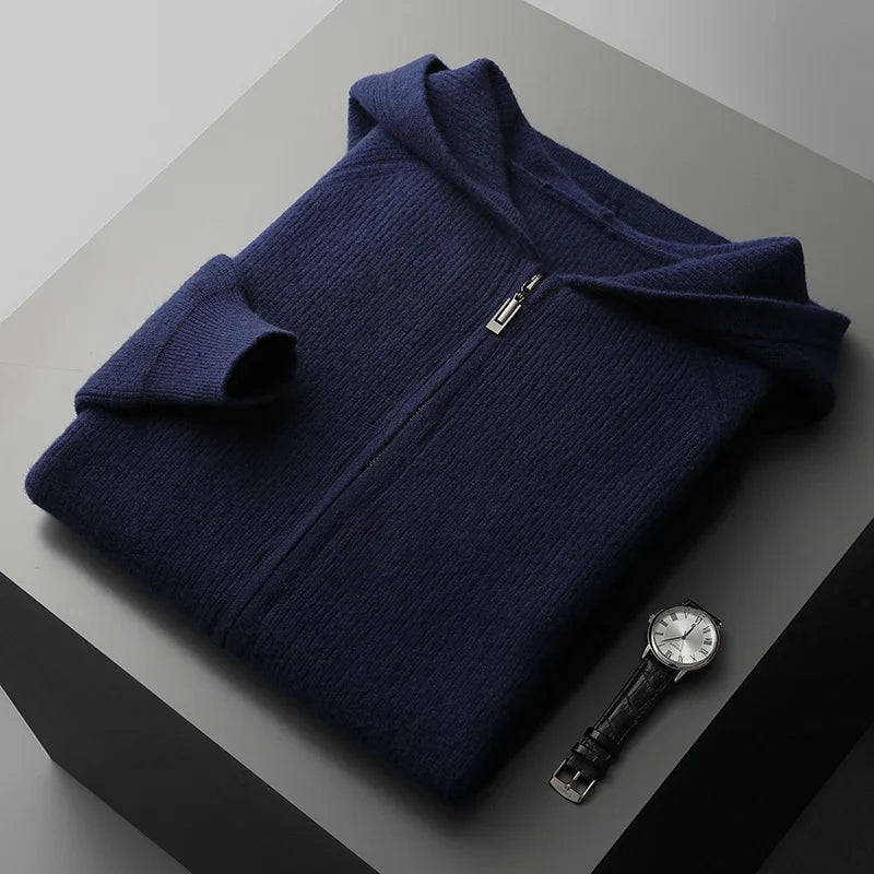 Cozy men's full-zip hoodie, ultimate comfort & modern style, perfect for casual layering.