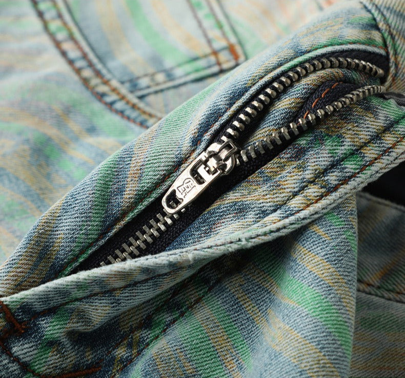 Men's Nova slim fit patterned jeans. Multi-color denim for a stylish, unique, and comfortable fit.