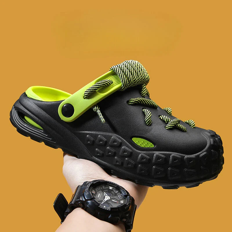 Men's breathable Odyssey Laced Clogs, lightweight & adjustable for custom comfort.