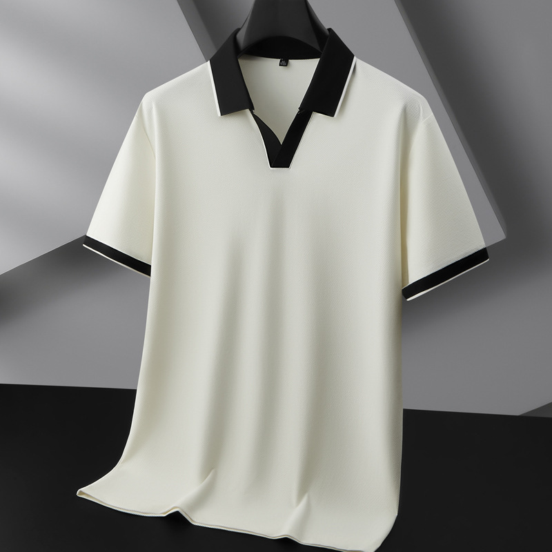 Men's off-white Odyssey knit polo shirt. Soft, stretch-knit fabric, collared, perfect for casual or office wear.
