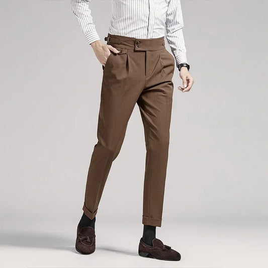 Men's old money style pleated dress trousers, tailored fit for formal & smart casual wear.