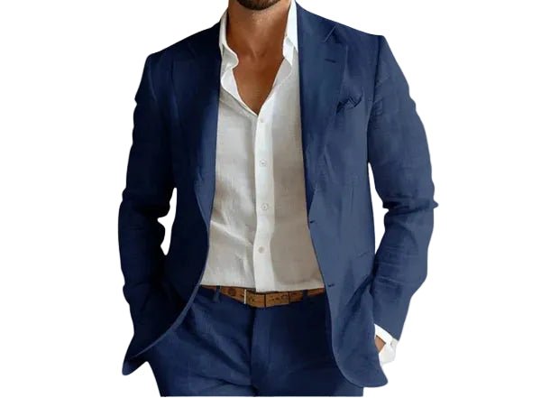 Stylish men's summer blazer in a relaxed fit. Versatile open chest jacket for smart casual & semi-formal looks.