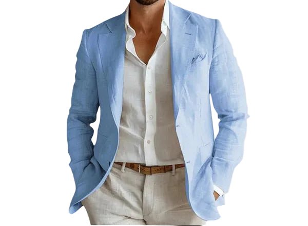 Men's relaxed fit summer blazer, open chest design. Stylish & lightweight smart casual jacket for men's fashion.