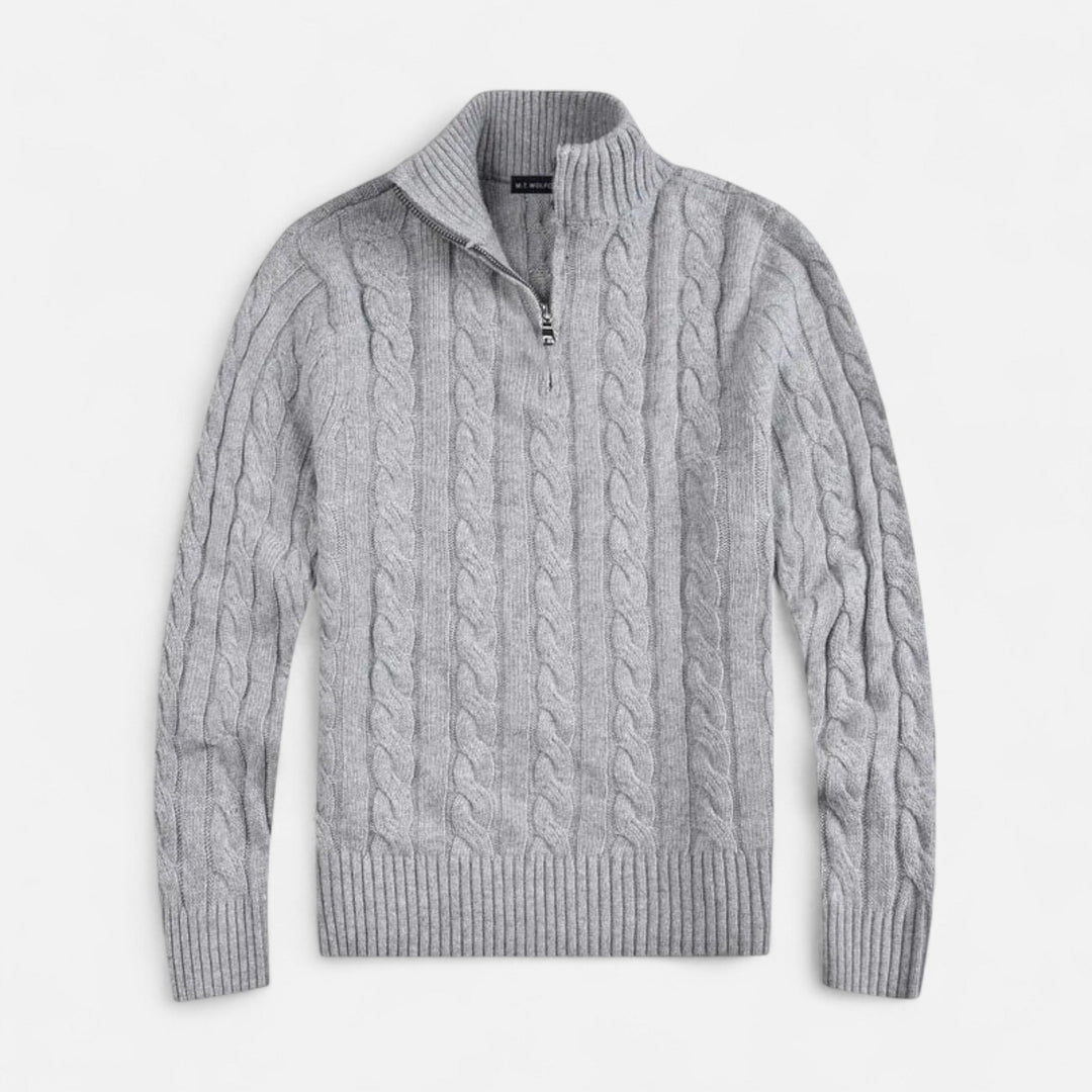 Men's open-front cardigan sweater with subtle stitch detail for versatile, all-season layering.