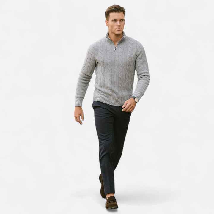 Casual men's open-front sweater, perfect for layering with a refined stitch detail.
