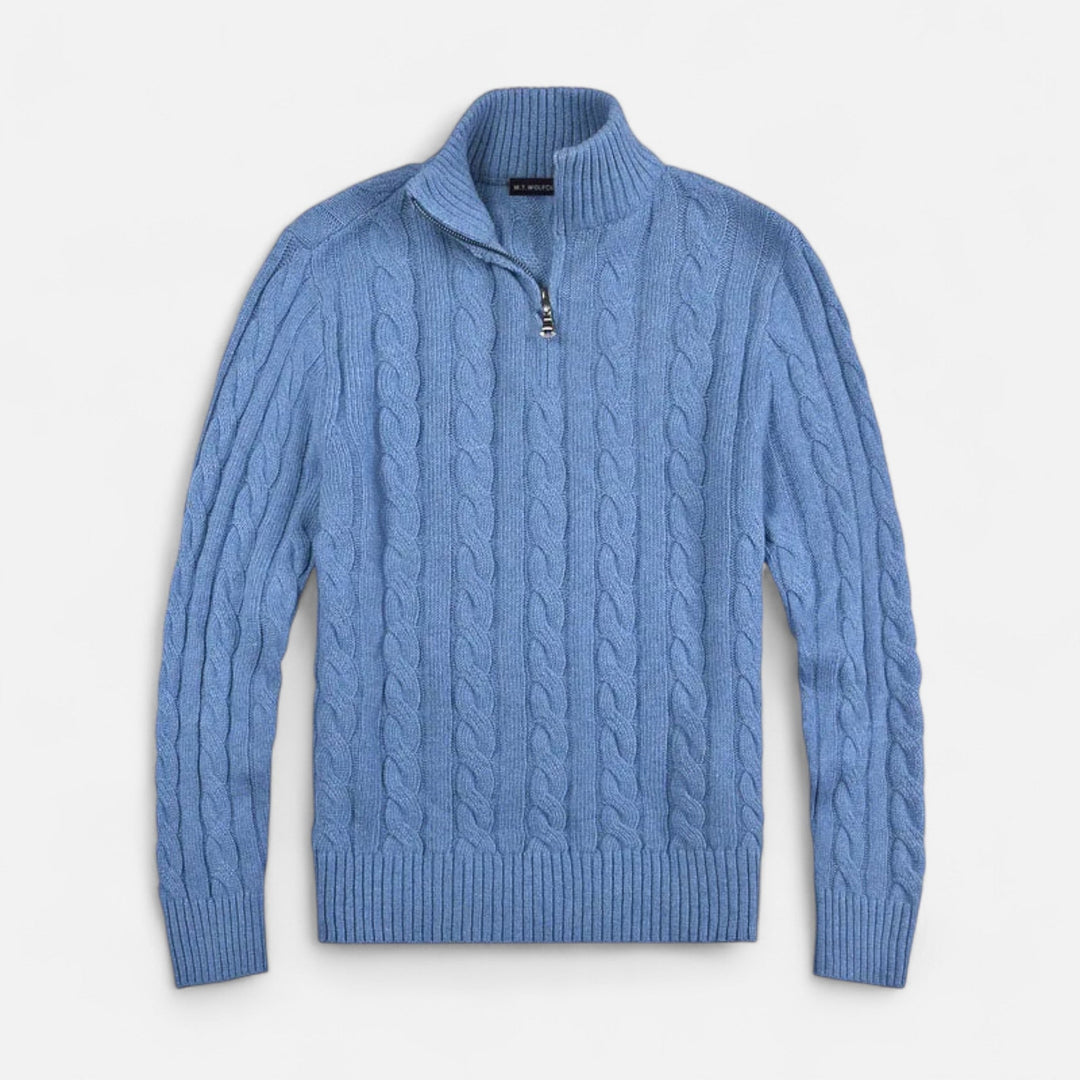 Versatile men's open-front sweater, an essential layering cardigan with elegant stitch detail.