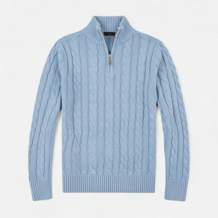 Modern men's open-front sweater, an all-season cardigan with a subtle, tasteful stitch detail.