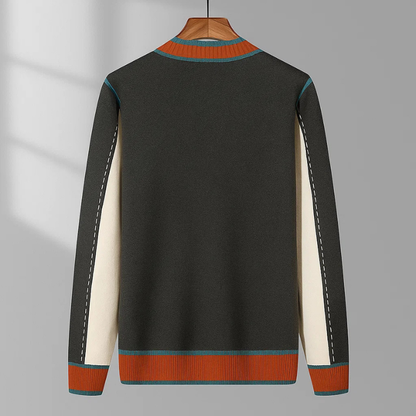 Classic men's open front cardigan, featuring modern contrast trim detail, ideal for layering and versatile style.