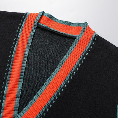 Stylish men's open front cardigan, comfortable and versatile, featuring a chic contrast trim, a key layering piece.
