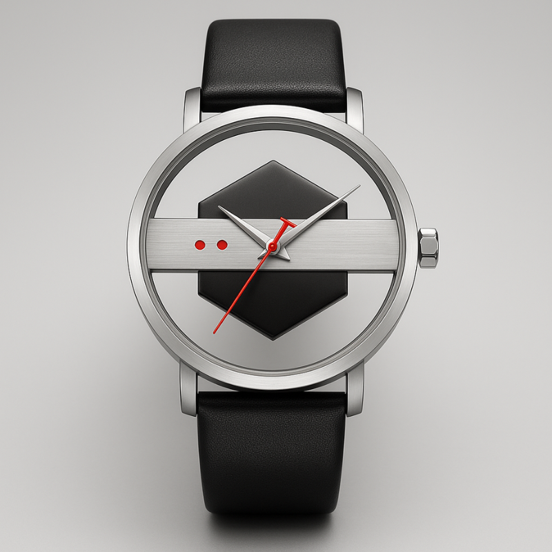 Men's Orbit Dial Watch with open-core design, modern timepiece & black silicone strap, a unique men's accessory.