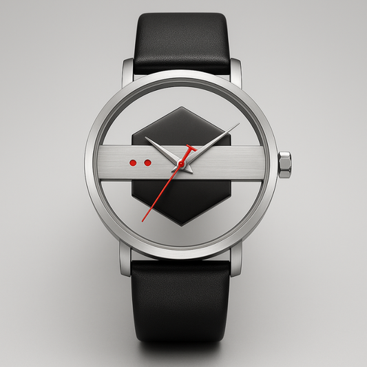 Men's Orbit Dial Watch with open-core design, modern timepiece & black silicone strap, a unique men's accessory.