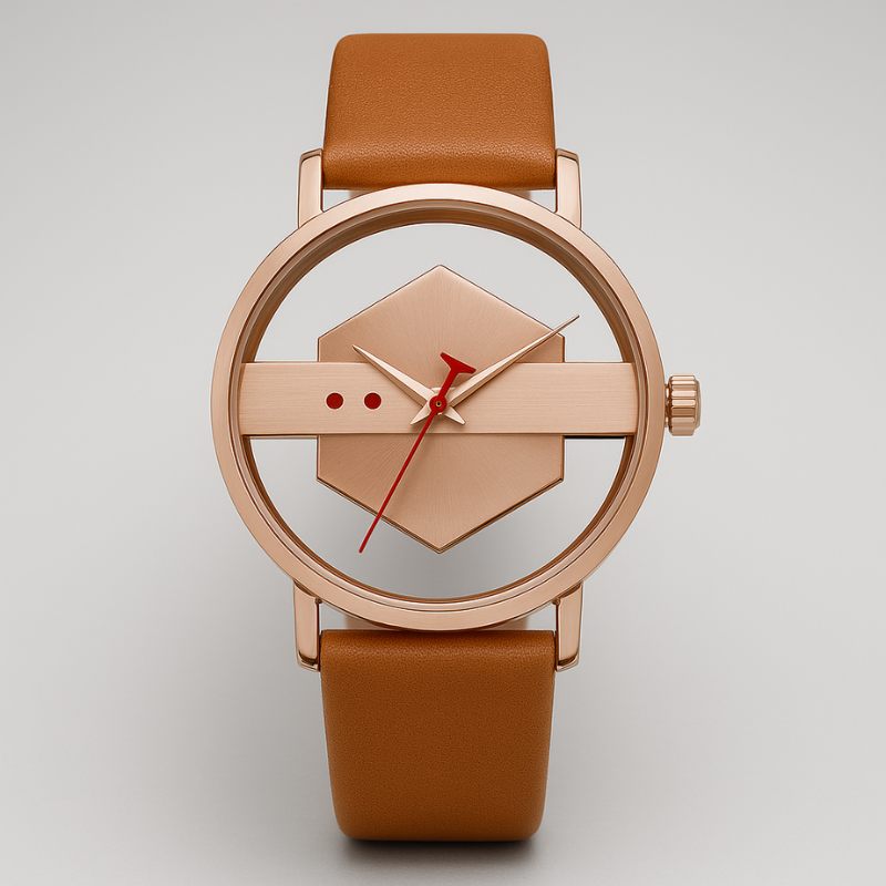 Men's Orbit Dial Watch with a clear view of the open-core design and polished steel bezel.