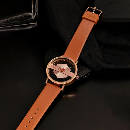 Full product shot of the men's Orbit Dial Watch, showcasing its unique open-core design & modern style.