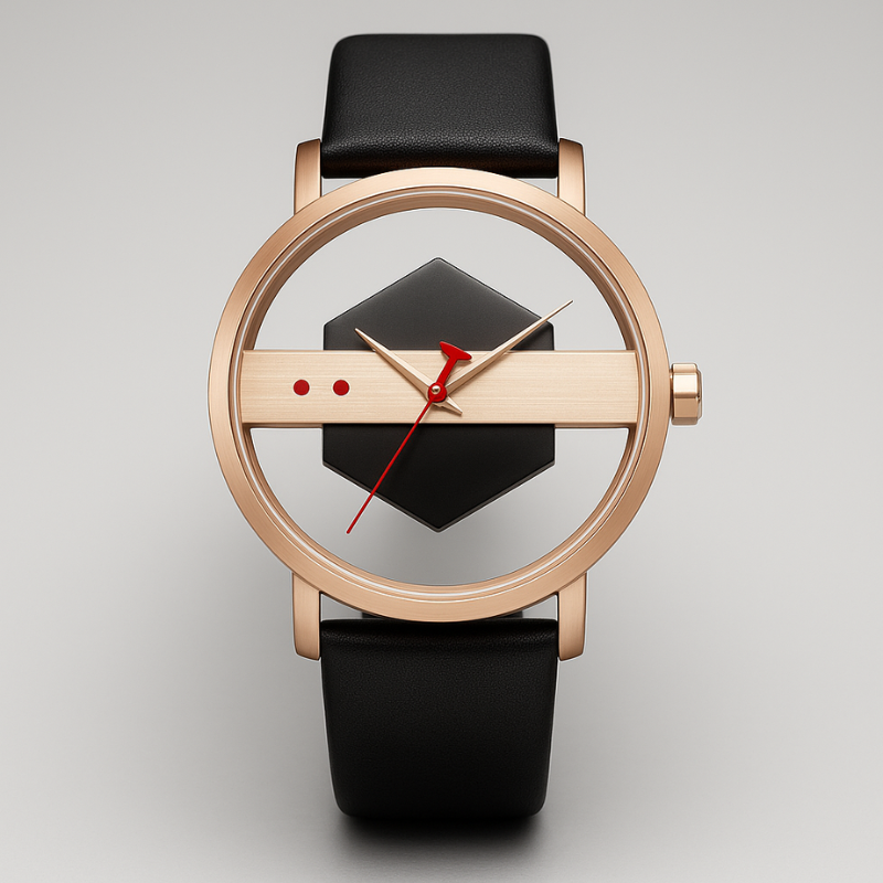The distinctive Orbit Dial mechanism of this unique men's watch with an open-core design.